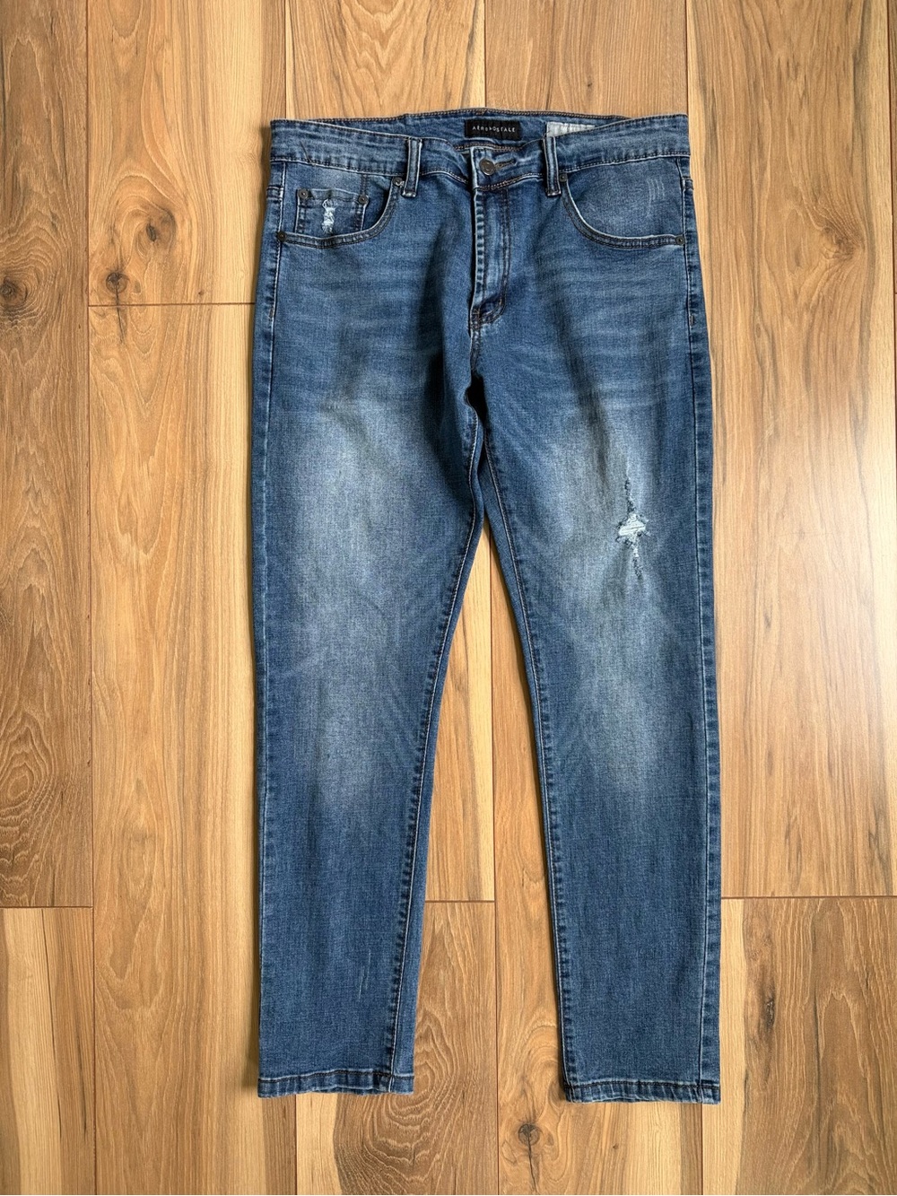 Aeropostale Men's Medium Wash Super Skinny Denim Blue Jeans Size 34x30